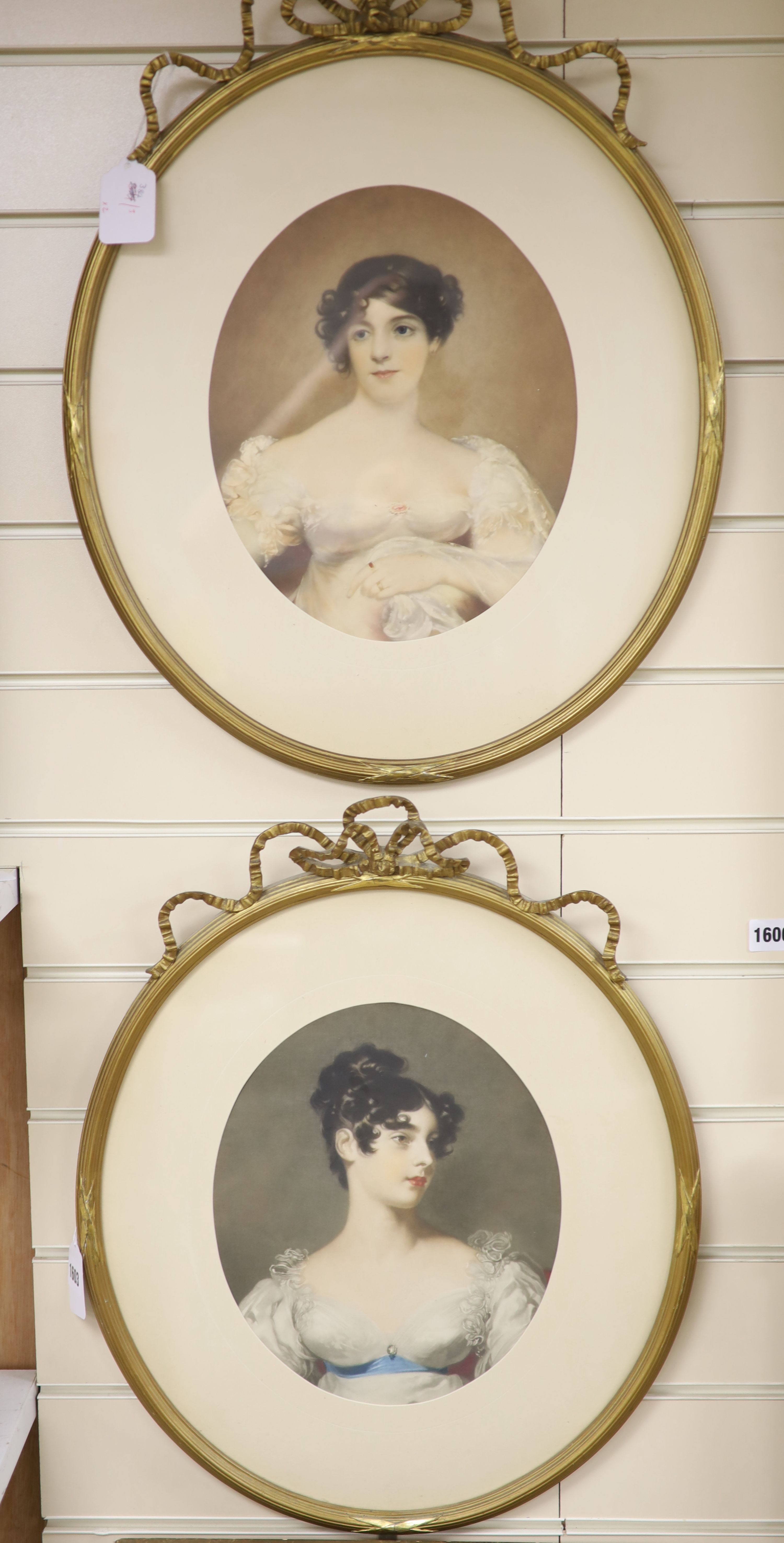 A pair of early 20th century colour mezzotints of young ladies, 29 x 24cm